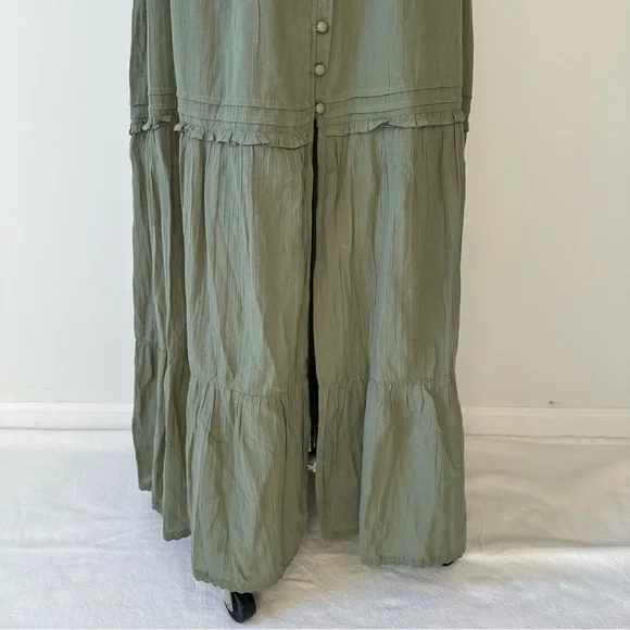 Aerie NWT Green Cotton Gauzy Tiered Skirt Smocked Waist Long Front Slit, size L - Picture 3 of 16